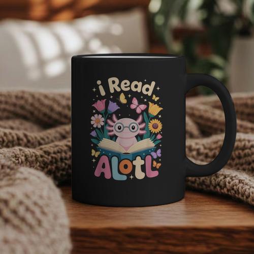 Reading Axolotl Book Lover Wildflowers Graphic Print Coffee Mug - Bookorys CA