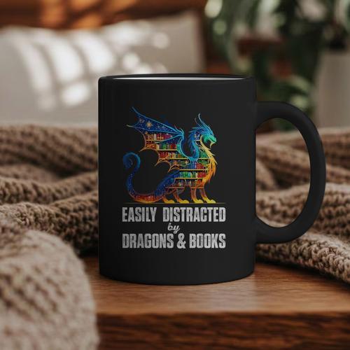 Reading Lover Easily Distracted By Dragons And Books Dragon Graphic Print Coffee Mug - Bookorys