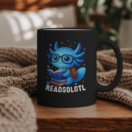 Readsolotl Blue Kawaii Axolotl Book Lover Reading Graphic Print Coffee Mug - Bookorys CA