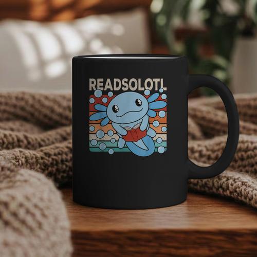Readsolotl Blue Kawaii Axolotl Book Lover Reading Retro Graphic Print Coffee Mug - Bookorys