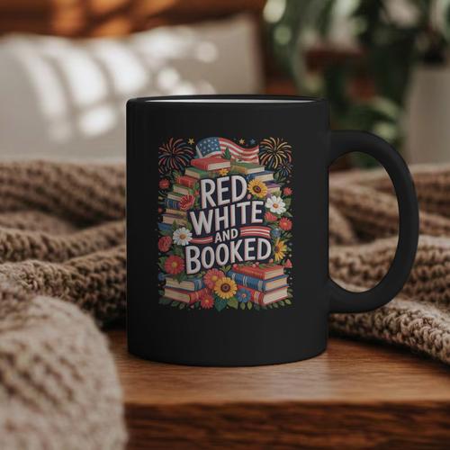 Retro Floral Red & Booked Library Reading 4th Of July Graphic Print Coffee Mug - Bookorys UK