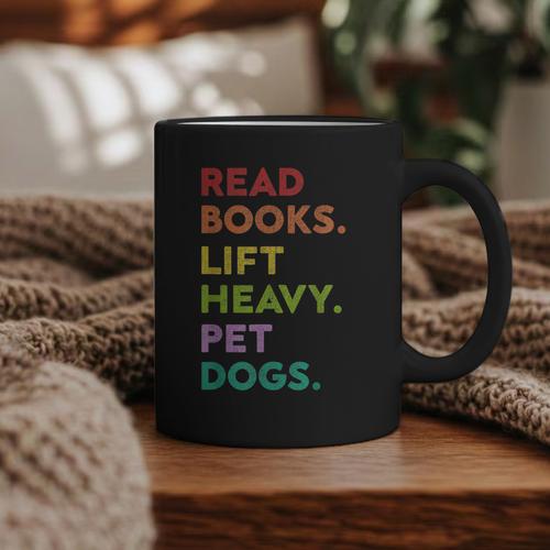 Retro Read Books Lift Heavy Pet Dogs Gym Book Lover Graphic Print Coffee Mug - Bookorys