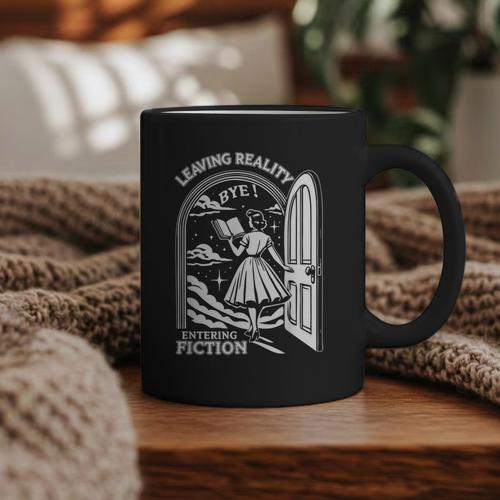 Retro Trendy Bookish Book Lover Reading Quotes Leaving Reality Entering Fiction -Adults Small Short Sleeve T-Shirt Graphic Print Coffee Mug - Bookorys CA