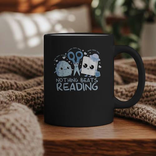 Rock Paper Scissors Nothing Beats Reading Book Lover Graphic Print Coffee Mug - Bookorys DE