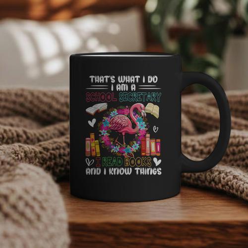 School Secretary Read Books And Know Things Flowers Flamingo Graphic Print Coffee Mug - Bookorys
