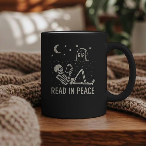 Skeleton Read In Peace Halloween Book Graphic Bookish Graphic Print Coffee Mug - Bookorys