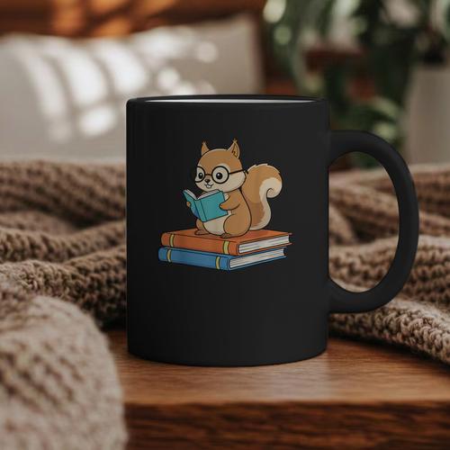 Squirrel Reading Book Glasses Bookworm Librarian Graphic Print Coffee Mug - Bookorys