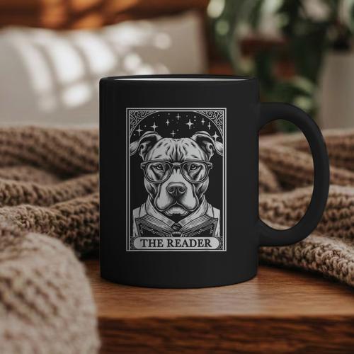 Tarot Card Vintage Pit Bull Pittie Dog Book Lover The Reader Graphic Print Coffee Mug - Bookorys