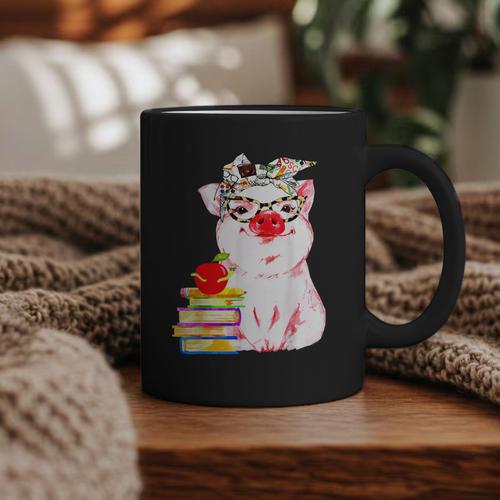 Teacher Pig Cute Farm Animal Book Lover School Student For Men Women Kids Graphic Print Coffee Mug - Bookorys