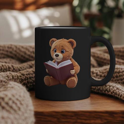 Teddy Bear Reading a Book Graphic Print Coffee Mug - Bookorys