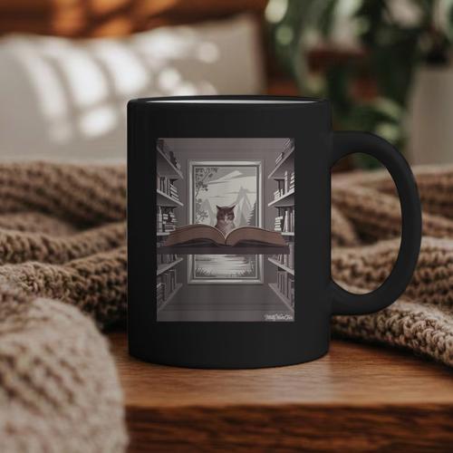 Totally Weird Tees Cat Library Book Reading Literary Graphic Print Coffee Mug - Bookorys AU