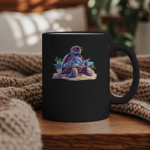 Turtle Wearing Sunglasses Reading A Book On The Beach Summer Graphic Print Coffee Mug - Bookorys UK
