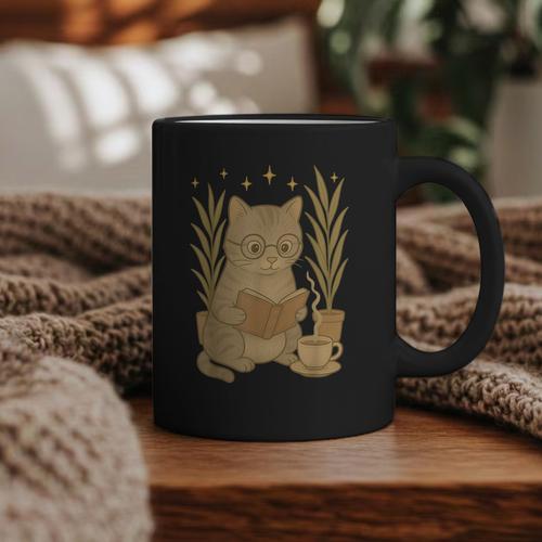 Vintage Cat Reading Book Lover Retro Kitten Cottagecore Graphic Print Coffee Mug - Bookorys AU