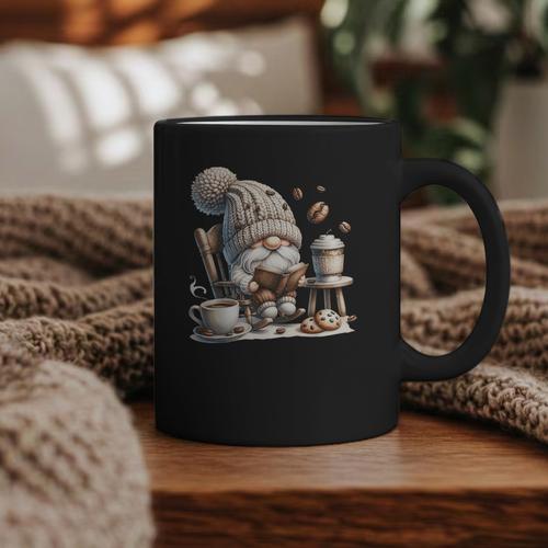 Vintage Cute Gnome Reading Book Coffee Cute Gnome Graphic Graphic Print Coffee Mug - Bookorys UK
