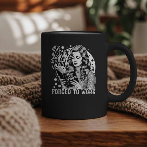 Vintage Reading Born To Read Forced To Work Book Lover Graphic Print Coffee Mug - Bookorys