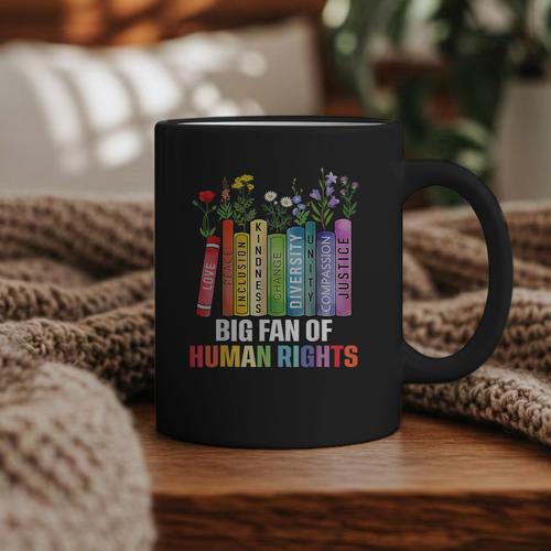Women Floral Book Big Fan Of Human Rights Liberal Protest Graphic Print Coffee Mug - Bookorys DE
