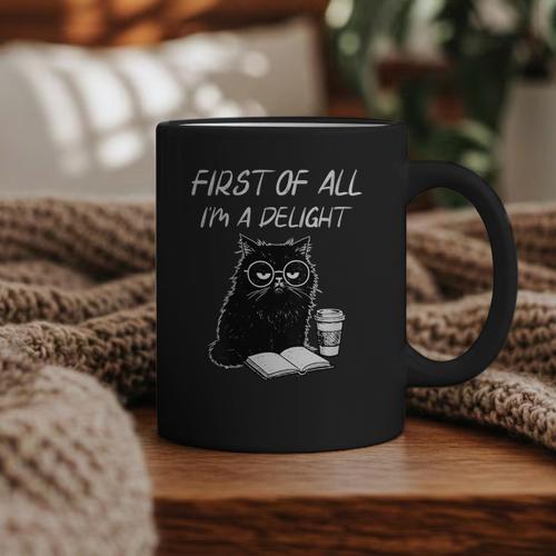 Women's First Of All I’m A Delight Cute Cat Books Coffee Humor Graphic Print Coffee Mug - Bookorys AU