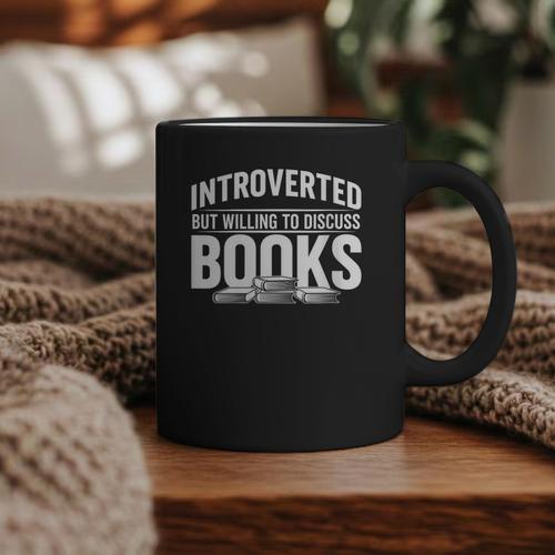 Women's Introverted But Willing To Discuss Books Graphic Print Coffee Mug - Bookorys