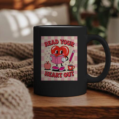 Women's Read Your Heart Out Groovy Bookish Valentine Day Women Girls Graphic Print Coffee Mug - Bookorys AU