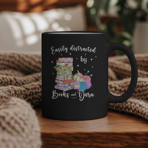 Yarn Quote Easily Distracted By Books And Yarn Reader Graphic Print Coffee Mug - Bookorys