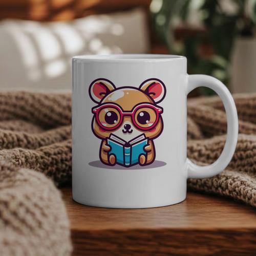 Adorable Book Lover Quokka With Reading Glasses Cute Graphic Print Coffee Mug - Bookorys