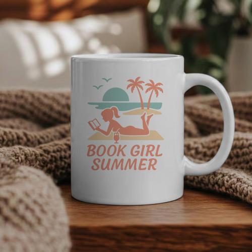 Book Girl Summer Book Reading Retro Sunset Graphic Print Coffee Mug - Bookorys