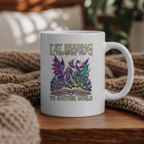 Book Lover Dragon Reading Transport You To Another World Graphic Print Coffee Mug - Bookorys