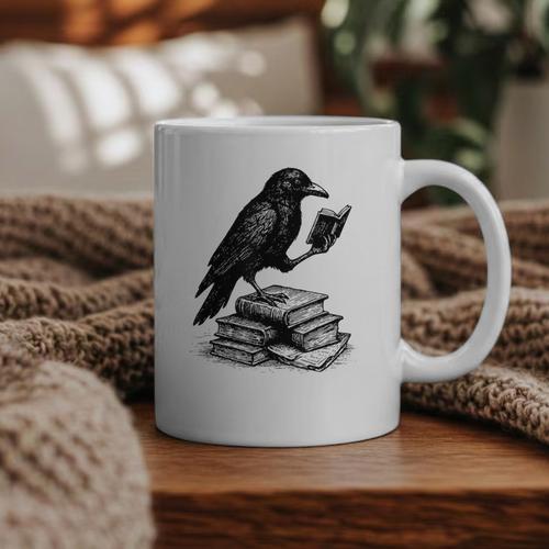 Book Raven Vintage Dark Academia Literature Reading Graphic Print Coffee Mug - Bookorys UK