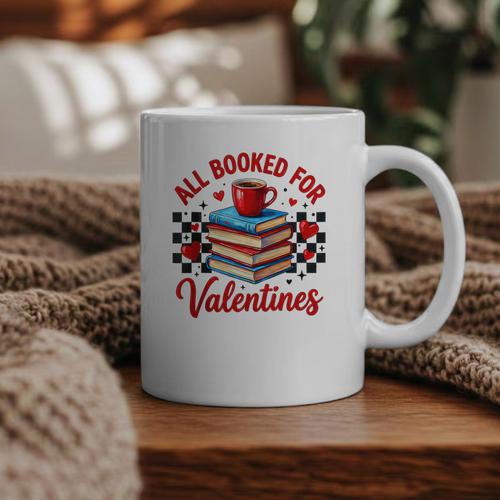 All Booked For Valentines Book Lovers Teacher Student Graphic Print Coffee Mug - Bookorys UK