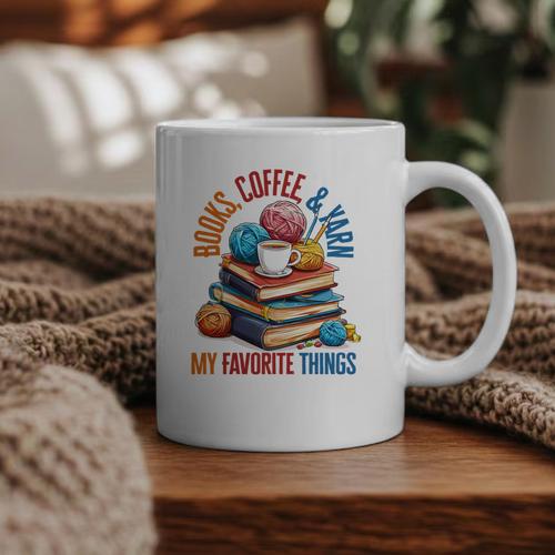Books Coffee & Yarn Lover My Favorite Things Graphic Print Coffee Mug - Bookorys UK