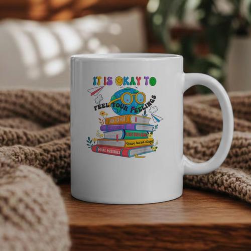 Books It's Okay To Be Kind Yellow Mental Health Day Kids Graphic Print Coffee Mug - Bookorys