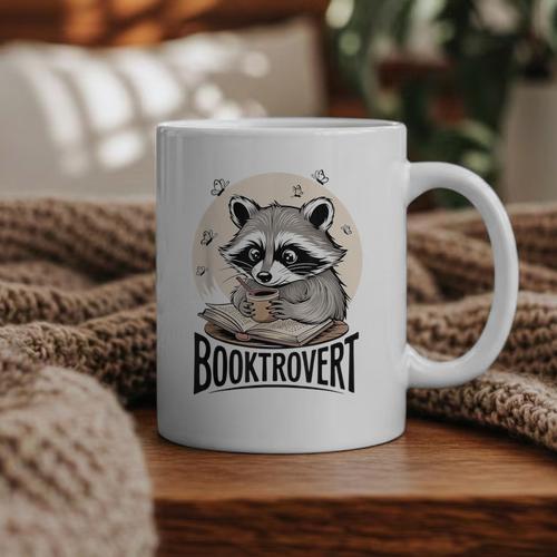 Booktrovert Raccoon Reading And Coffee For Book Lover Graphic Print Coffee Mug - Bookorys UK