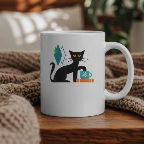 Cat Midcentury With Book And Coffee Atomic Age Mid Century Graphic Print Coffee Mug - Bookorys CA