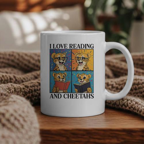 Cheetah Love Reading And Cheetahs Kids Bookworm Graphic Print Coffee Mug - Bookorys AU