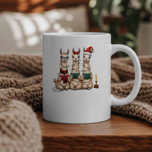 Christmas Three Llamas Reading Reading Books Llama Lover Graphic Print Coffee Mug - Bookorys CA