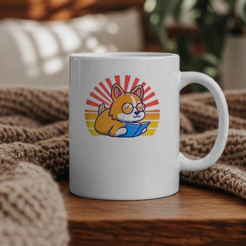 Corgi Dog Reading Book Book Lover Dog Lover Graphic Print Coffee Mug - Bookorys