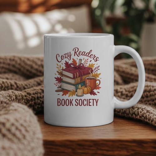 Cozy Readers Book Society Fall Autumn Floral Pumpkin Season Graphic Print Coffee Mug - Bookorys