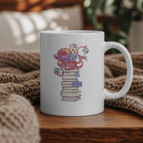 Cute Octopus Bookworm Fun Reading Tee For Book Lovers Graphic Print Coffee Mug - Bookorys UK