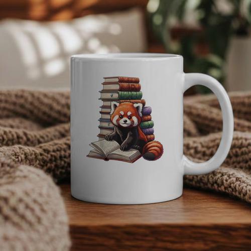 Cute Red Panda Reading Book Animal Bookworm Graphic Print Coffee Mug - Bookorys AU