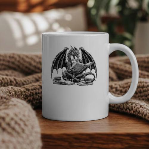 Dragon Reading Book Bookworm Books Dragon Learning Graphic Print Coffee Mug - Bookorys AU