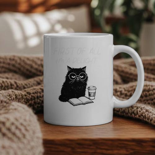 First Of All I’m A Delight Cute Cat Books Coffee Humor Graphic Print Coffee Mug - Bookorys DE
