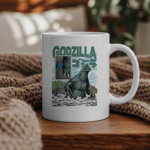 Godzilla Ocean Scene Comic Book Illustration Movie Monster Graphic Print Coffee Mug - Bookorys