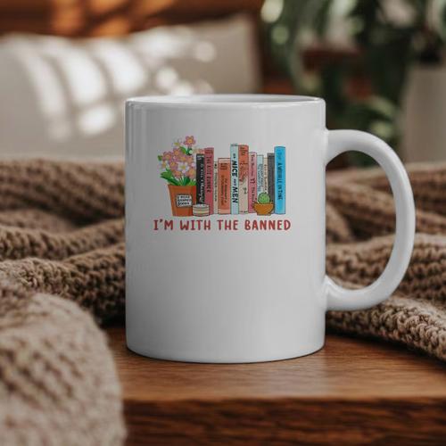 I'm With The Banned Books – Book Lover Librarian Reading Graphic Print Coffee Mug - Bookorys