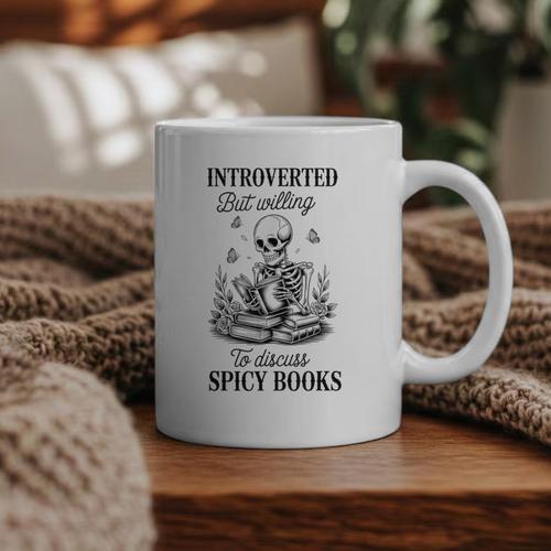 Introvert Read Spicy Books Lover Bookworm Skeleton Reading Graphic Print Coffee Mug - Bookorys DE