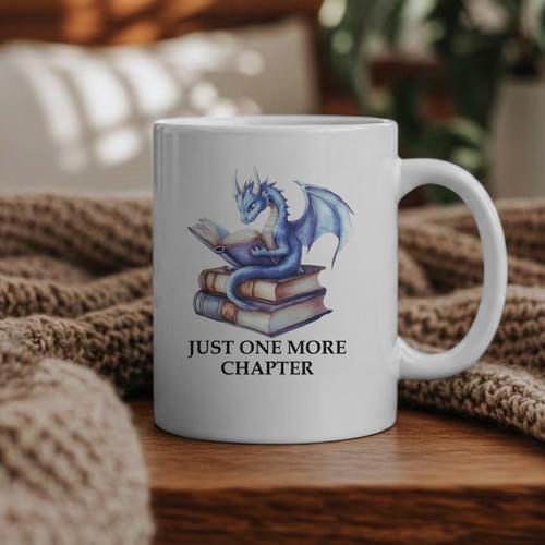 Just One More Chapter Book Dragon Reading Book Lover Bookish Graphic Print Coffee Mug - Bookorys