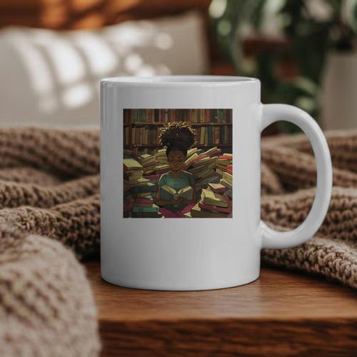 Melanin Afro Women Educated Reading Book History Girls Graphic Print Coffee Mug - Bookorys