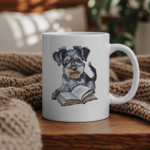 Nerdy Schnauzer Dog Book Lover Glasses Cute Pet For Men Women Kids Graphic Print Coffee Mug - Bookorys CA
