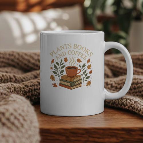 Plants Books And Coffee Nature Leaves Reading Book Lover Premium Tri-Blend Graphic Print Coffee Mug - Bookorys UK