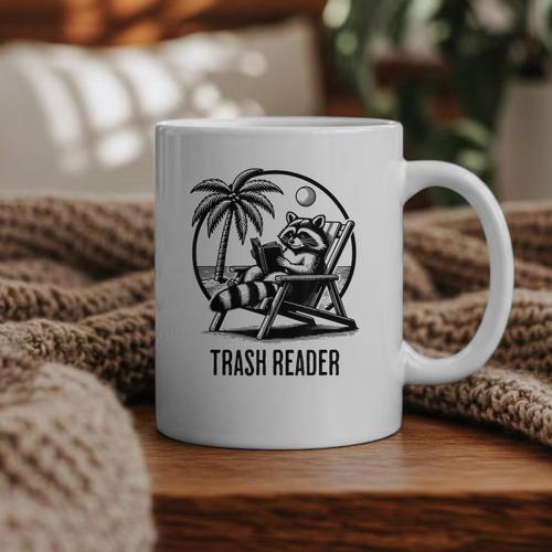 Raccoon Reading Books Summer Humor Trash Reader Graphic Print Coffee Mug - Bookorys CA