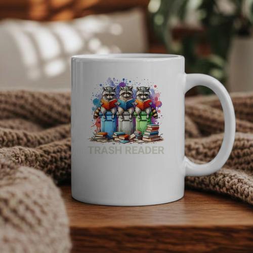 Racoons Trash Reader Book Lover Romantic Novels Premium Graphic Print Coffee Mug - Bookorys UK